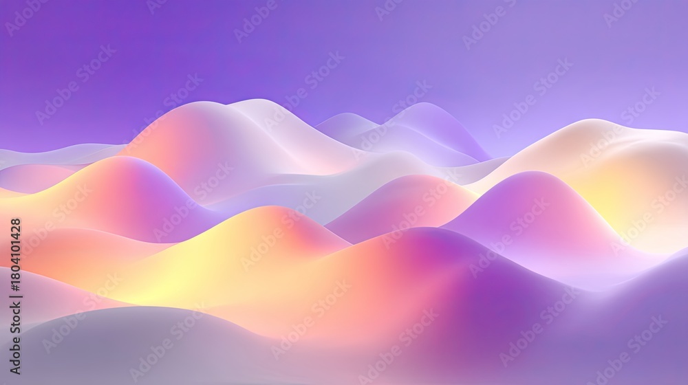 Fototapeta premium Serene Abstract Landscape with Soft Curves and Gentle Hues of Purple, Pink, and Yellow Evoking Tranquility and Harmony in Nature's Beauty