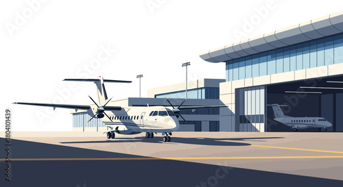 Airplane at Airport Hangar with Another Plane Inside.