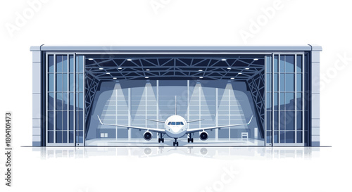 Airplane in Hangar Aviation Maintenance and Storage Facility.