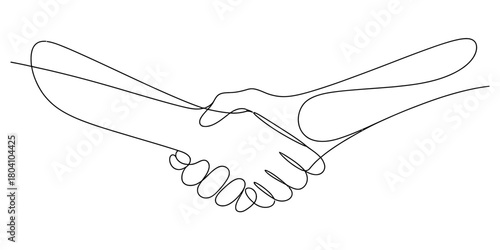 Continuous line drawing of a handshake symbol of agreement, partnership, and successful business deal collaboration connection.