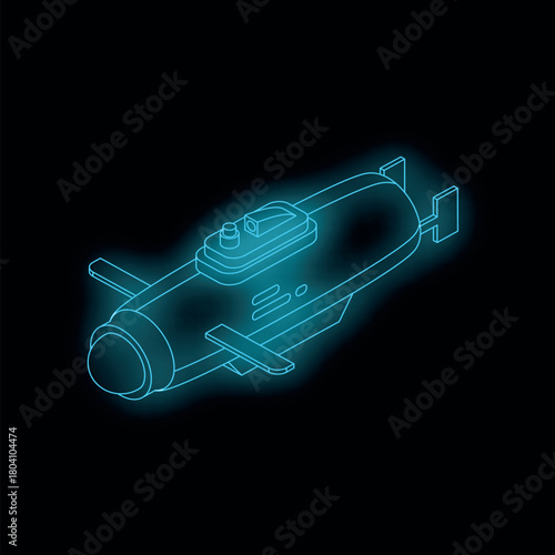 Futuristic glowing submarine exploring deep ocean waters