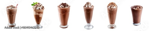 tasty chocolate milkshake set isolated.