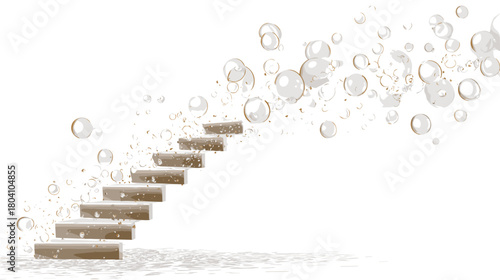 Stairway to success with bubbles isolated on for motivation