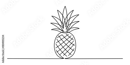 Continuous line drawing of a tropical pineapple fruit illustration. minimalist single stroke art concept of exotic food design.