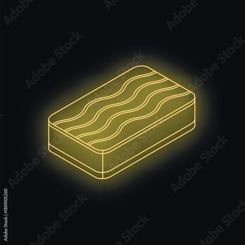 Neon yellow isometric comfortable orthopedic mattress with wavy lines on top, promoting healthy sleep and relaxation