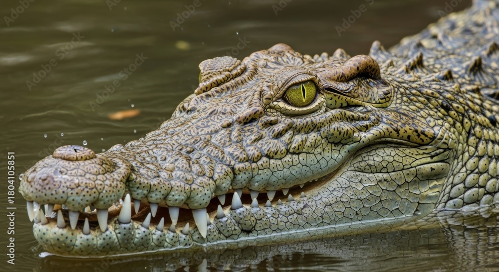 Obraz premium Close-up of crocodile head above water highlighting sharp teeth and textured skin
