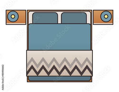 Interior furniture top view. Element for bedroom. Floor plan, view from above. Furniture store. Icon of interior. Isolated vector illustration