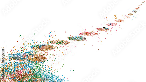Colorful confetti path leading away isolated on