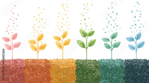 Colorful plants in a row isolated on representing growth stages