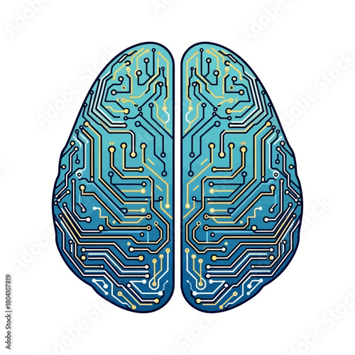 Illustration of a brain with a circuit board pattern on a