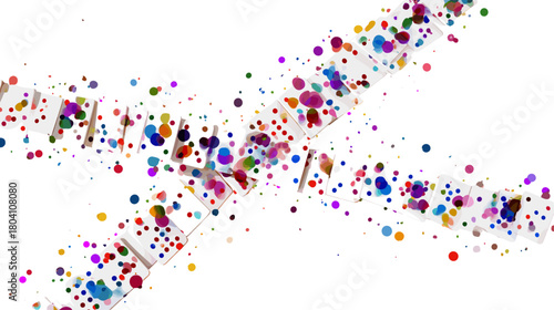 Colorful confetti and broken wooden sticks isolated on