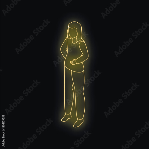 Neon sign of pregnant woman holding her belly, simple design