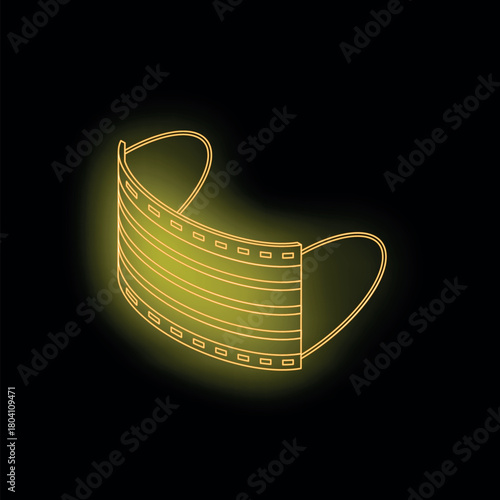 Neon medical face mask glowing on black background representing protection from viruses and bacteria