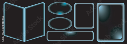 Abstract glowing shapes on a black background with varied geometric forms