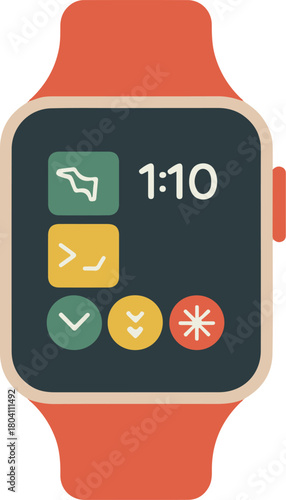 Modern smartwatch with colorful app icons and time display