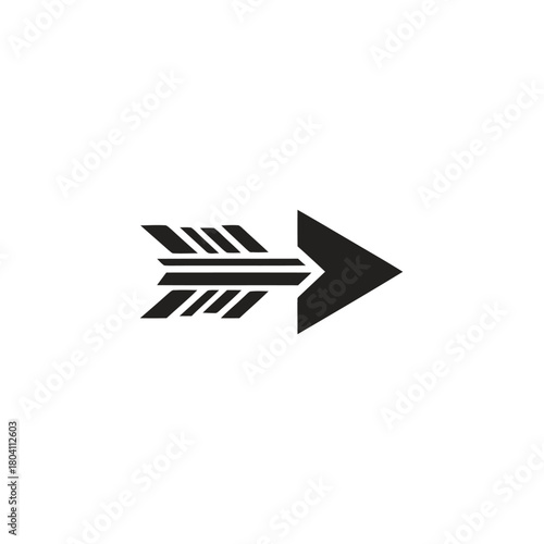 Black arrow pointing right, simple graphic design element.
