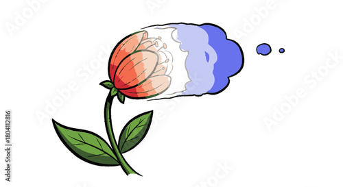 Conceptual illustration of a flower with a thought bubble petal.