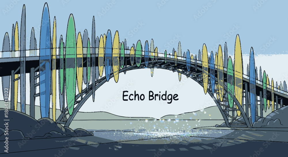 Obraz premium Creative artistic illustration of Echo Bridge with a sound wave design.