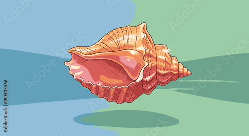 Detailed vector illustration of a single orange conch shell.