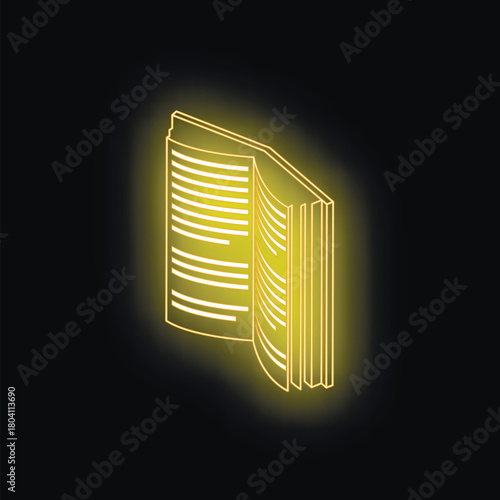 Open book with glowing pages spreading knowledge, wisdom, and learning on a black background