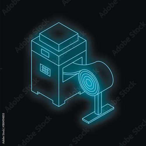 Futuristic 3d printer processing roll filament, illustrating advanced additive manufacturing technology