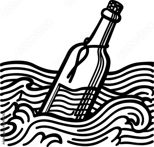 Message in a bottle floating on ocean waves lost letter, communication, hope, rescue, sea adventure concept