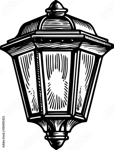 Classic vintage lantern sconce illustration ornate retro wall lamp, old fashioned exterior light fixture design