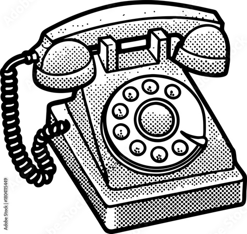 Classic rotary dial telephone retro communication device vintage analog handset with cord, old fashioned design