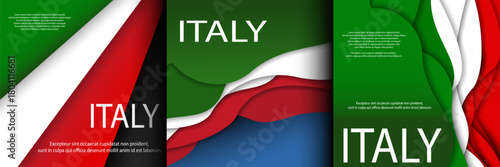 Italian flag square format frame set for text. Patriotic Italy national holiday banner, background, poster, card, template, layout for advertising, web, social media.