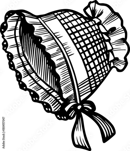 Vintage bonnet illustration hand drawn lace ribbon hat, antique woman fashion accessory, decorative retro design