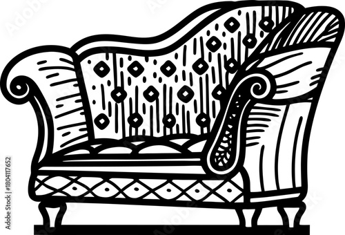 Vintage armchair with ornate details, elegant carved wood, classic upholstery, retro furniture accent