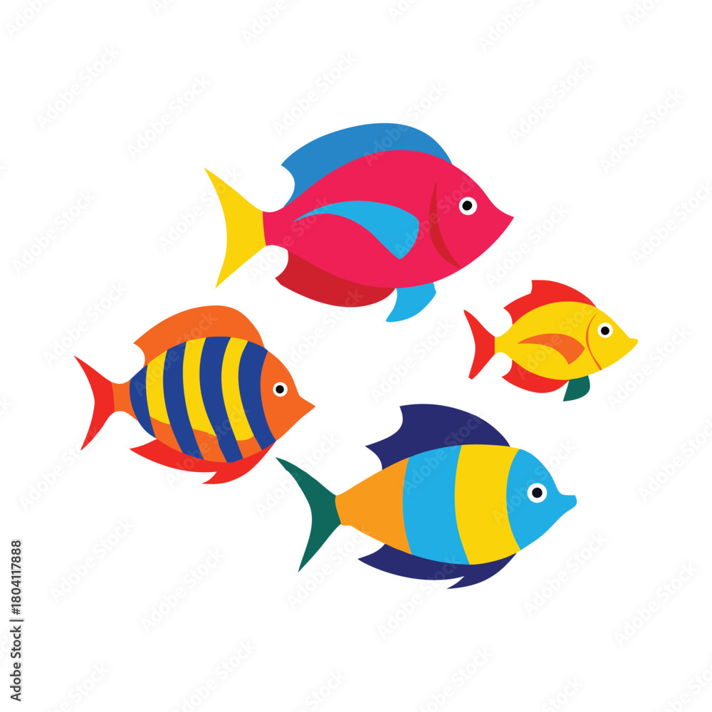 Naklejka premium Vibrant tropical fish collection with aquatic life