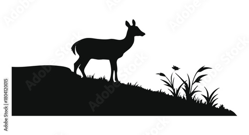 Peaceful Deer in Nature Silhouette Vector Art