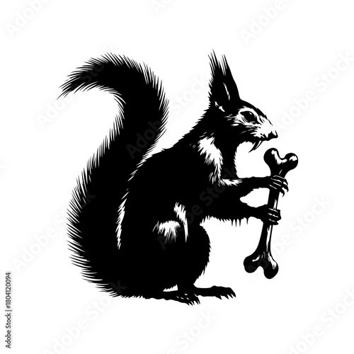 Creepy Skeleton Squirrel Vector Set. Gothic horror zombie and taxidermy animal illustrations isolated on white.