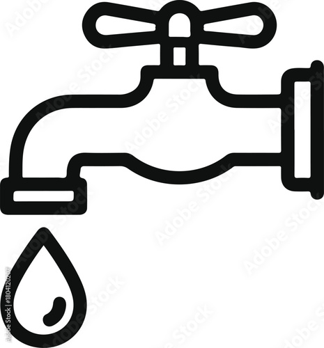 Leaking water tap with single drip icon for conservation, plumbing, and utility concepts