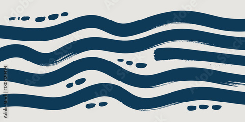 Blue wavy lines with small dark spots on a light background in a simple abstract illustration style