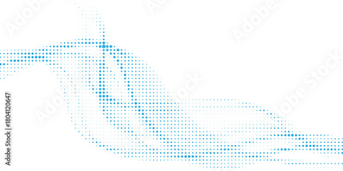 Abstract curved dotted surface with halftone effect by blue and turquoise small squares. Vector graphic pattern