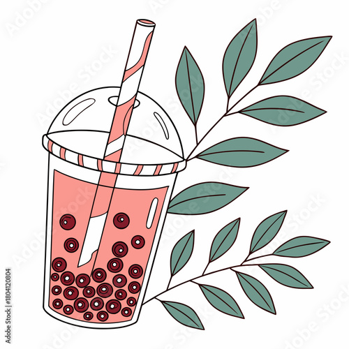 A bubble tea illustration with tapioca pearls and a straw