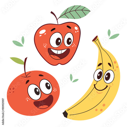 Cute cartoon fruits smiling with happy expressions