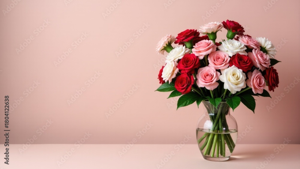 Fototapeta premium A decorative vase filled with a mix of pink, white, and red flowers