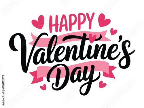Happy valentines day lettering with hearts festive design for cards, banners, and romantic celebrations