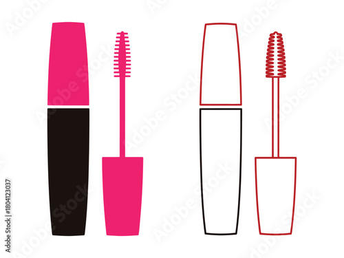 Two mascara tubes, one in full color, the other in outline, perfect for beauty, fashion, and cosmetic designs