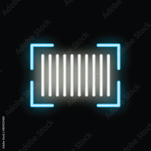 Blue neon barcode scanner focusing on a product in a retail store at night