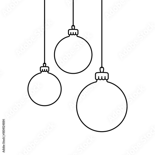 Hanging Christmas tree balls. Black outline linear silhouette. Editable strokes. Front side view. Vector simple flat graphic illustration. Isolated object on white background. Isolate.