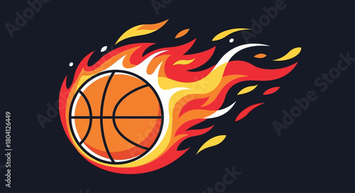 A basketball engulfed in flames, symbolizing speed, energy, and the heat of competition.