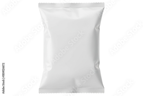 PNG. white plastic bag. White blank snack bag mockup for chips, crisps or food packaging Isolated on transparent background.