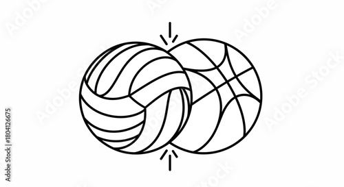 Two sports balls, a volleyball and a basketball, are shown overlapping with arrows indicating pressure.