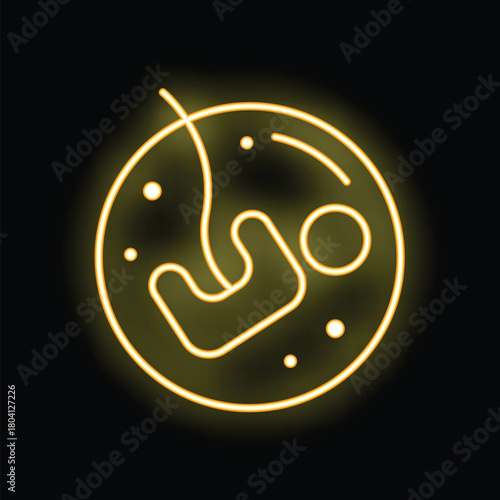 Neon yellow icon of a cell glowing on a black background, representing concepts of biology, science, and life