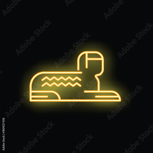 Neon icon of the great sphinx of giza glowing yellow on a black background