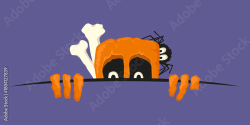 Halloween skull. Colored silhouette. Horizontal front view. Vector simple flat graphic hand drawn illustration. Isolated object on blue background. Isolate.